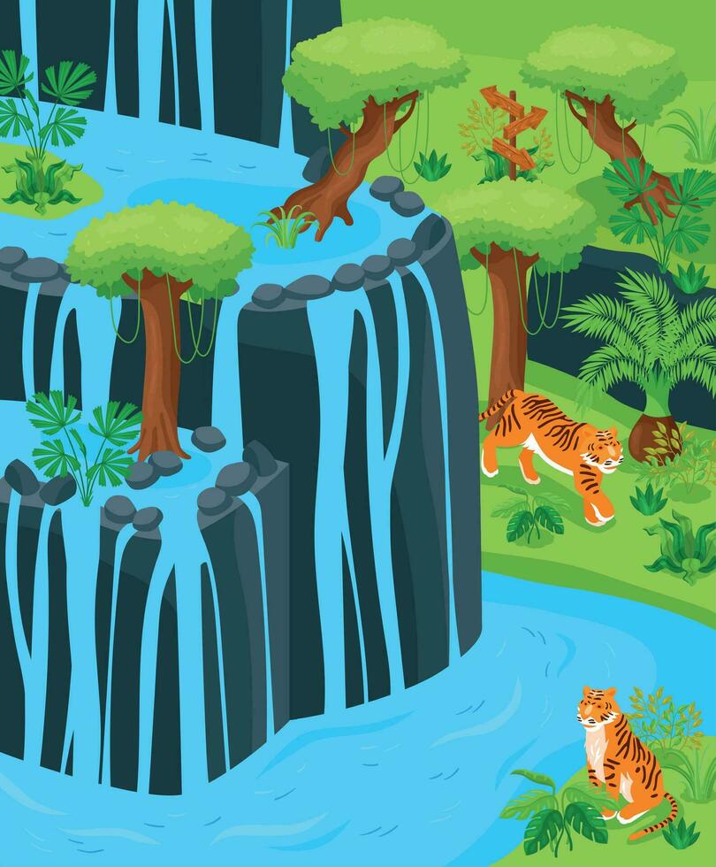 waterval isometrische achtergrond illustratie vector