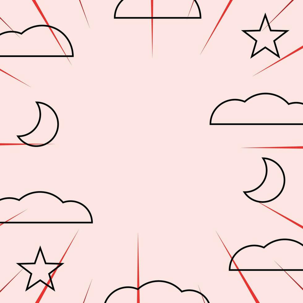 abstract patroon achtergrond in grappig stijl met pictogrammen van wolken, maan, sterren en zonnestralen. vector voor Promotie van spandoeken, affiches, groet kaarten, sociaal media, web, presentaties.