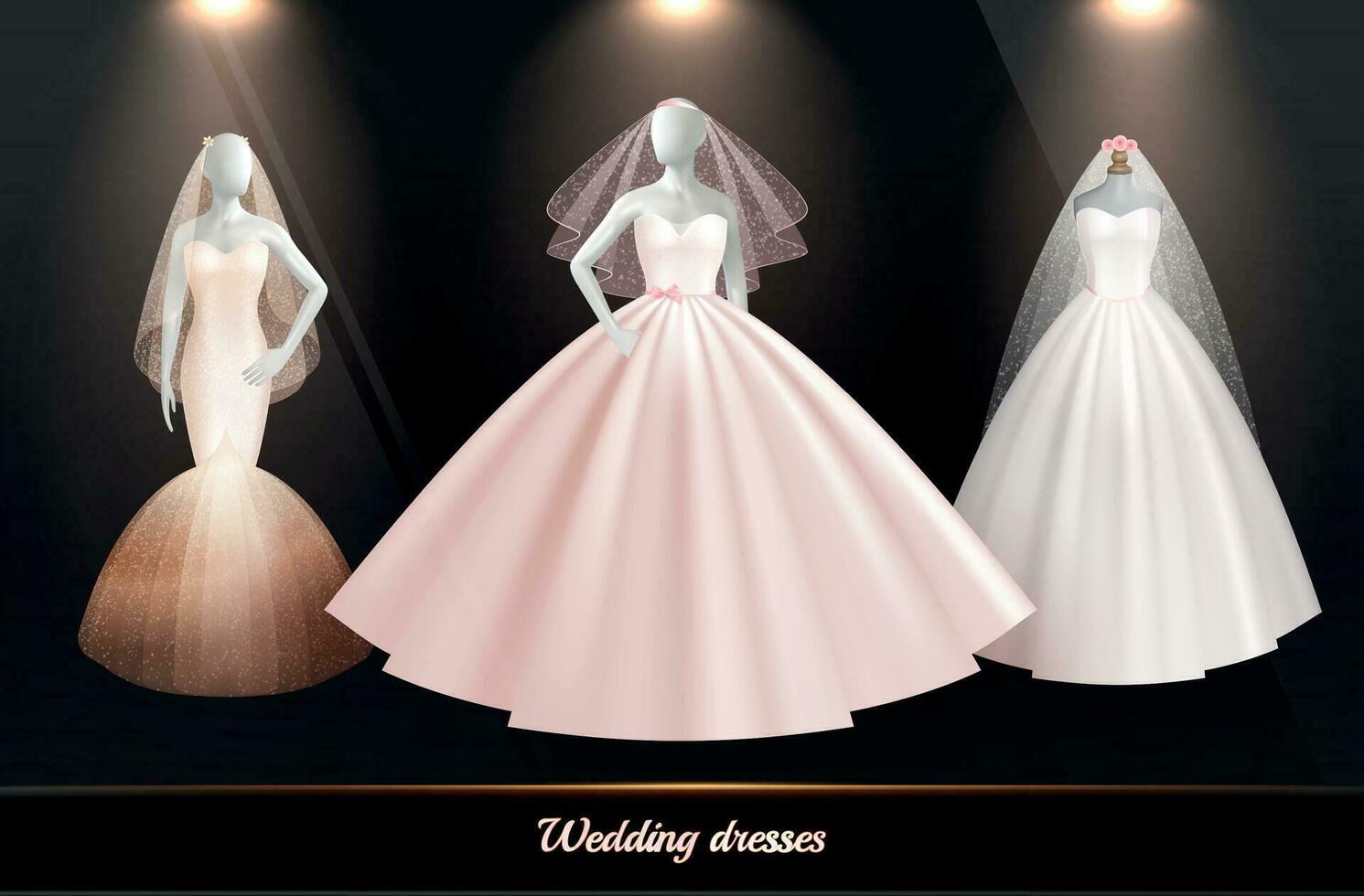 bruid bruiloft jurk realistisch icoon reeks vector