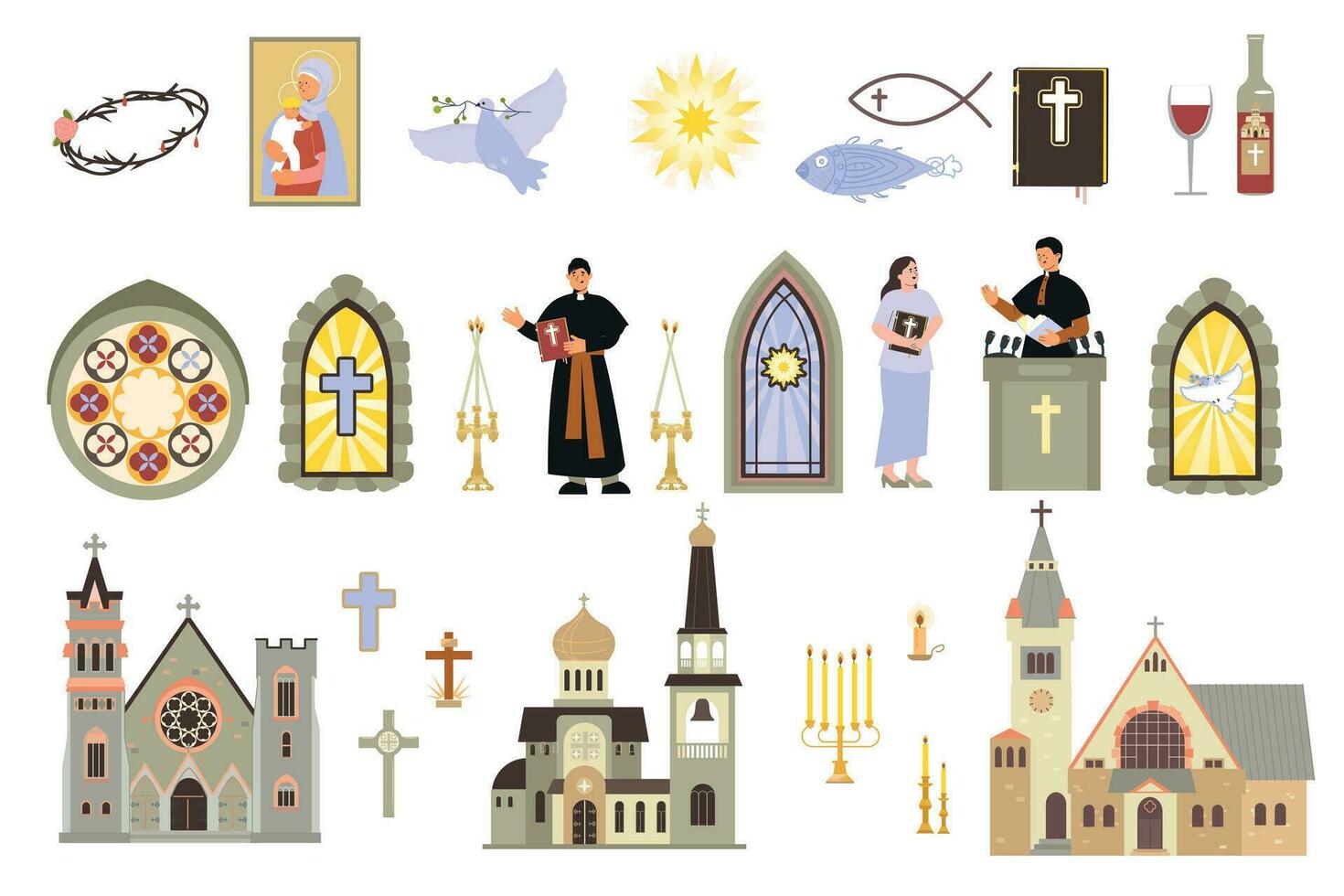 kerk vlak icoon reeks vector