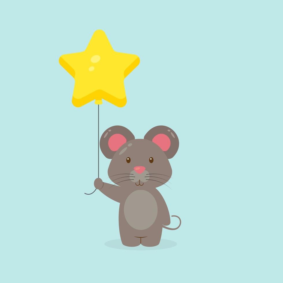 schattige muis met ballon gratis vector