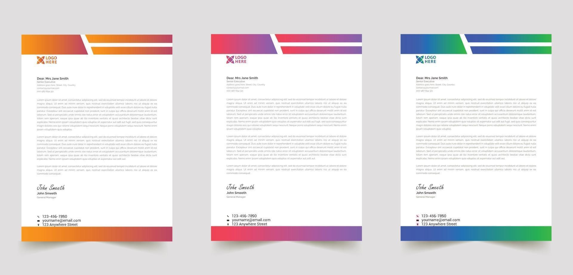 abstracte kleurrijke zakelijke professionele briefpapiersjablonen vector