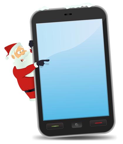 Santa wijzende smartphone vector