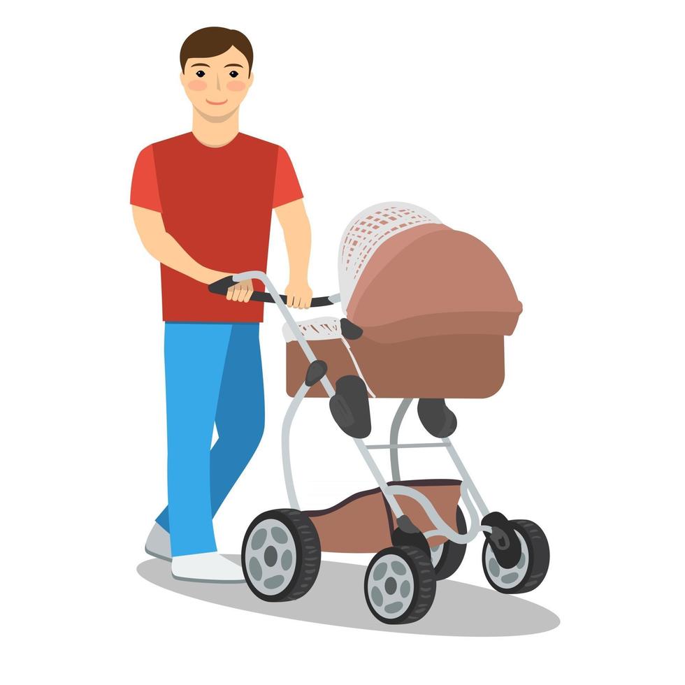 illustratie van een man en een kinderwagen op een witte achtergrond vector