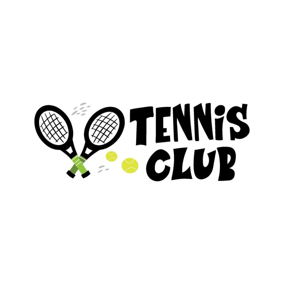 Speel tennis hand- getrokken vector belettering citaat. motiverende sport slogans met tennis ballen en racket Aan wit achtergrond. competitief spel, gezond levensstijl concept.