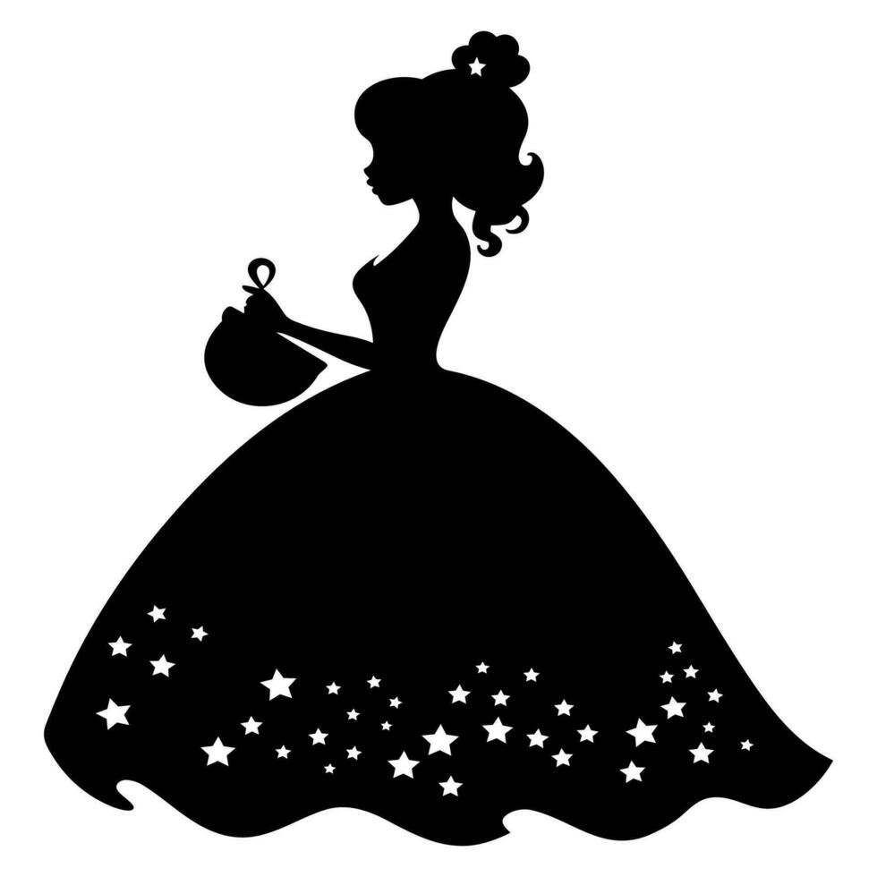 schattig prinses zwart silhouet vector