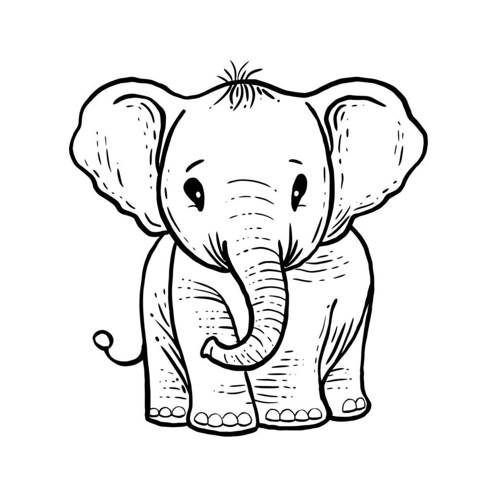 schattig baby olifant. vector illustratie in tekening stijl