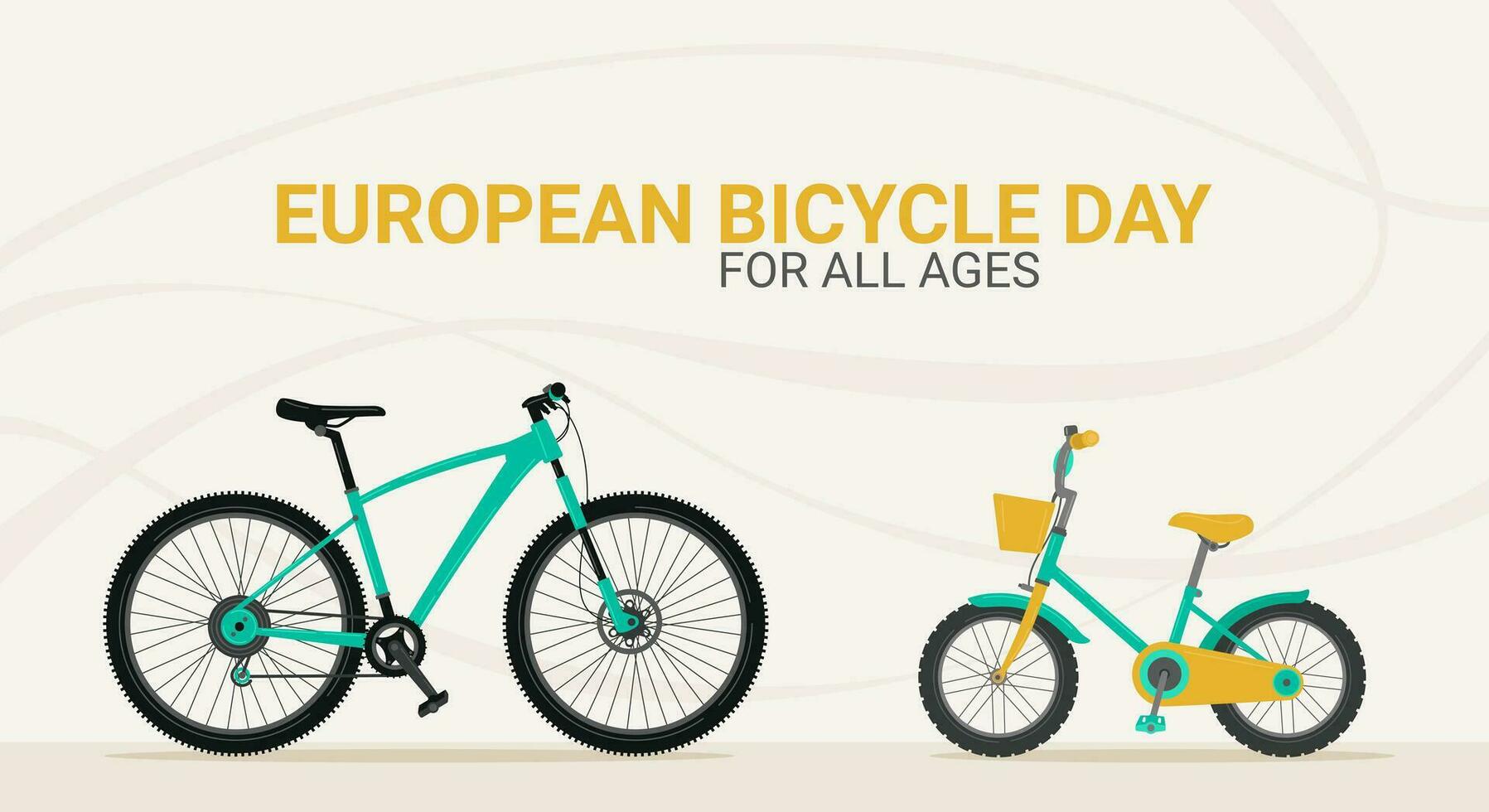 Europese fiets dag. vervoer voor allemaal leeftijden. spandoek. fietsen voor kinderen en volwassenen. vector illustratie