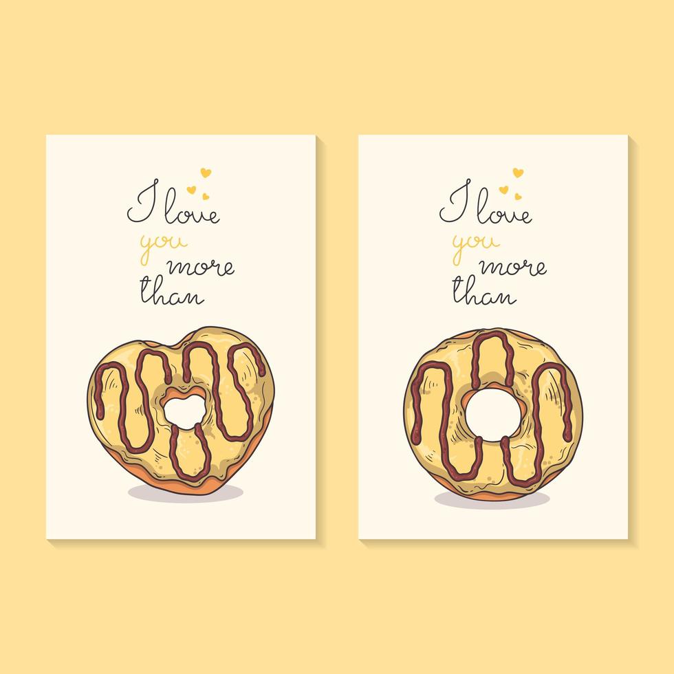 vectorillustraties. gefeliciteerd met valentijnsdag. kaarten met donuts. vector