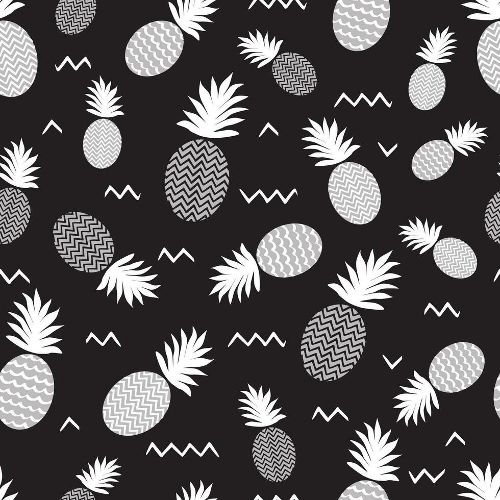 ananas gemakkelijk vector naadloos zwart en wit achtergrond. textiel kleding stof ananas monochroom patroon. baby gemakkelijk Scandinavisch wit stijl kleding en linnen ontwerp. vers fruit spandoek.