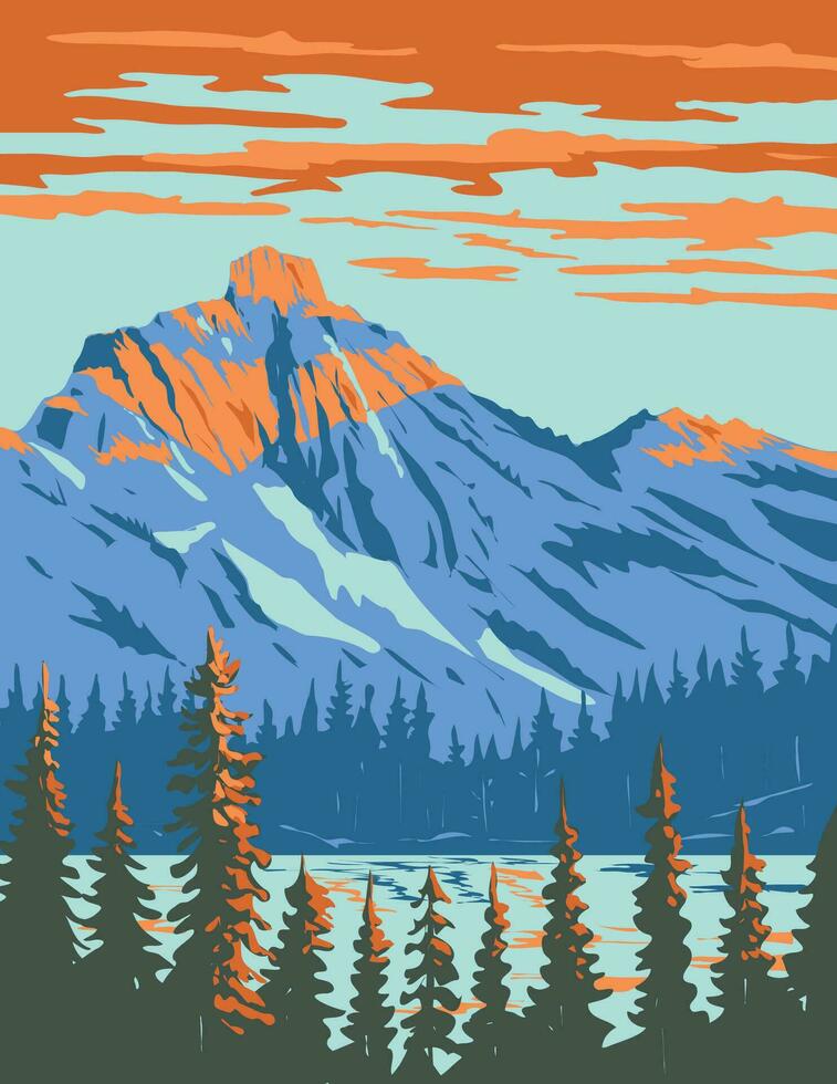 lila meer met hibox berg in alpine meren wildernis Oppervlakte Washington staat wpa poster kunst vector