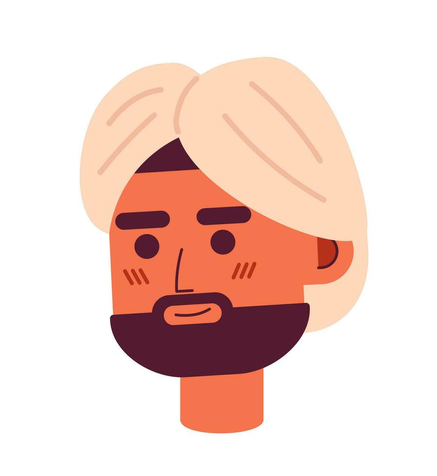 knap Indisch Mens in tulband semi vlak vector karakter hoofd. bewerkbare tekenfilm avatar icoon. gezicht emotie. kleurrijk plek illustratie voor web grafisch ontwerp, animatie