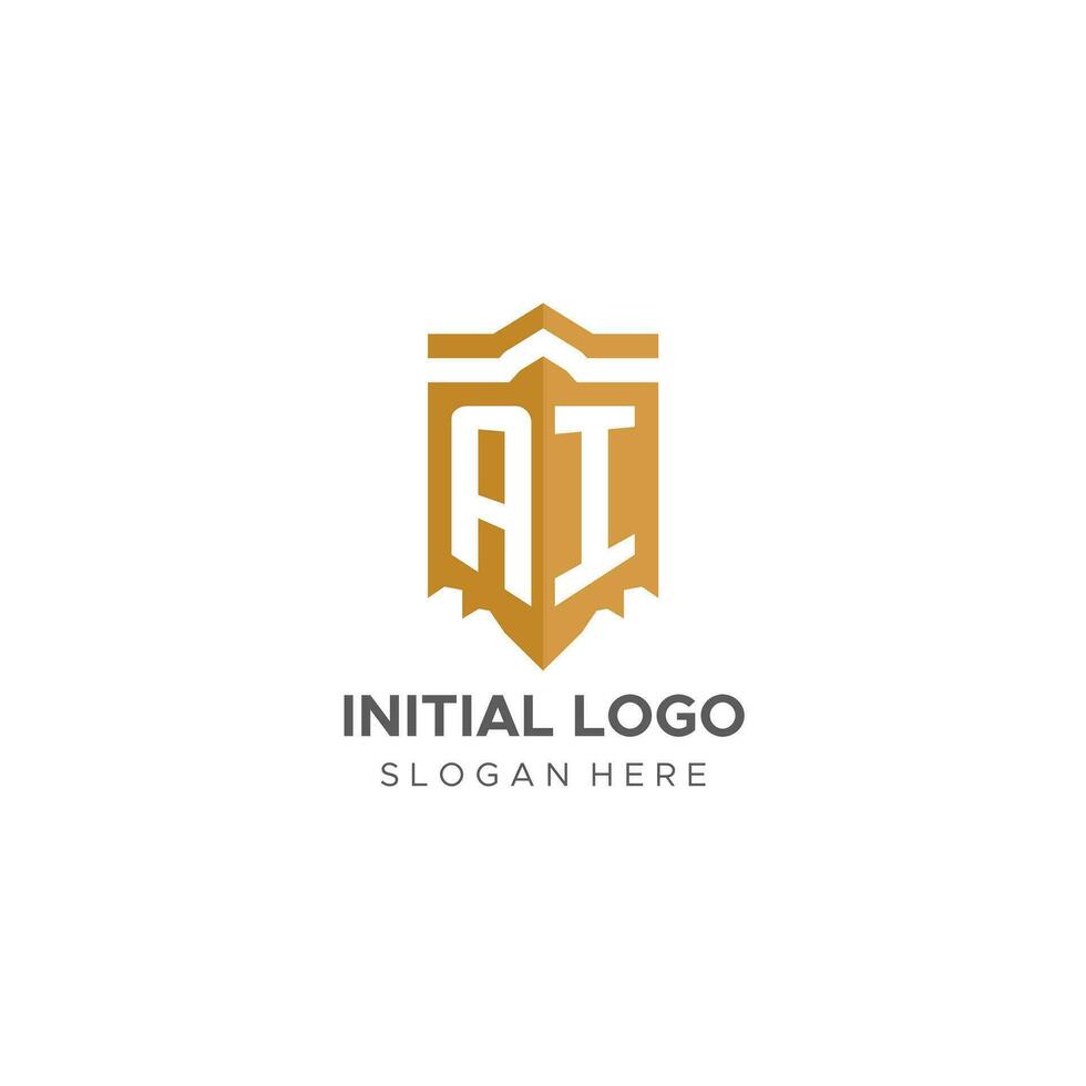 monogram ai logo met schild meetkundig vorm geven aan, elegant luxe eerste logo ontwerp vector