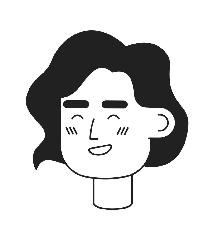 opgewonden jong Kaukasisch vrouw met kort haar- monochroom vlak lineair karakter hoofd. bewerkbare schets hand- getrokken menselijk gezicht icoon. 2d tekenfilm plek vector avatar illustratie voor animatie