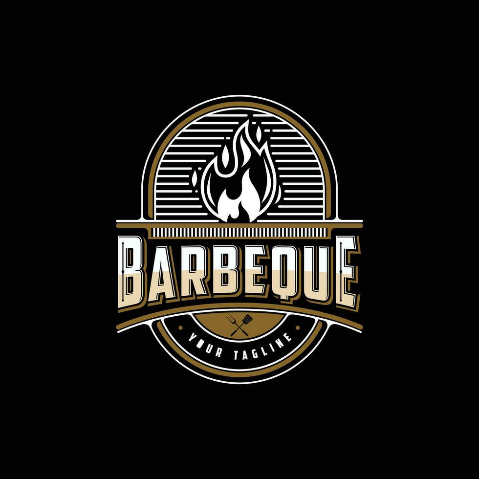 wijnoogst barbecue, barbecue etiket postzegel logo ontwerp vector