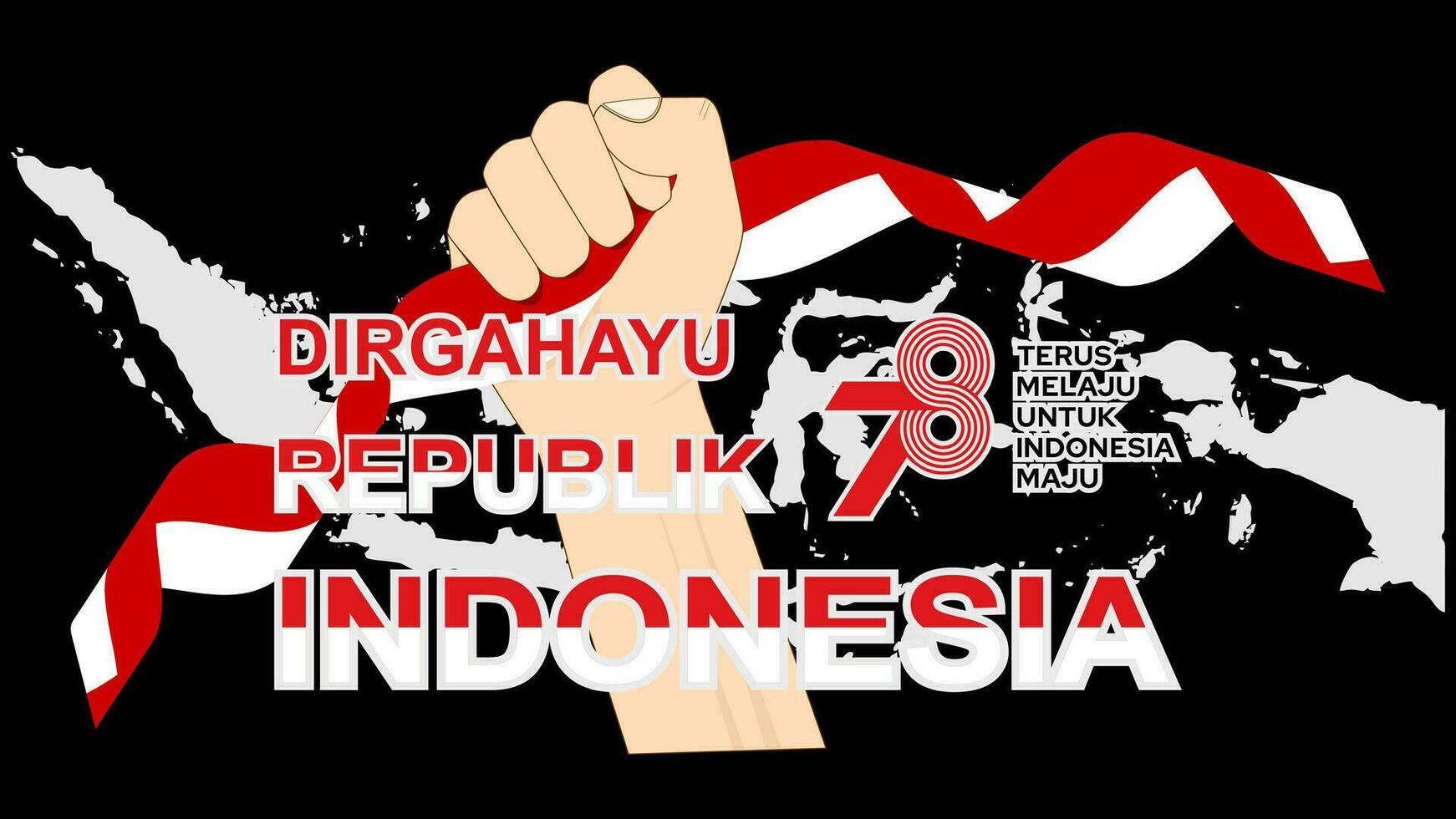 gelukkig 78ste onafhankelijkheid dag van Indonesië, hand- Holding Indonesië vlag lint zwart achtergrond illustratie vector