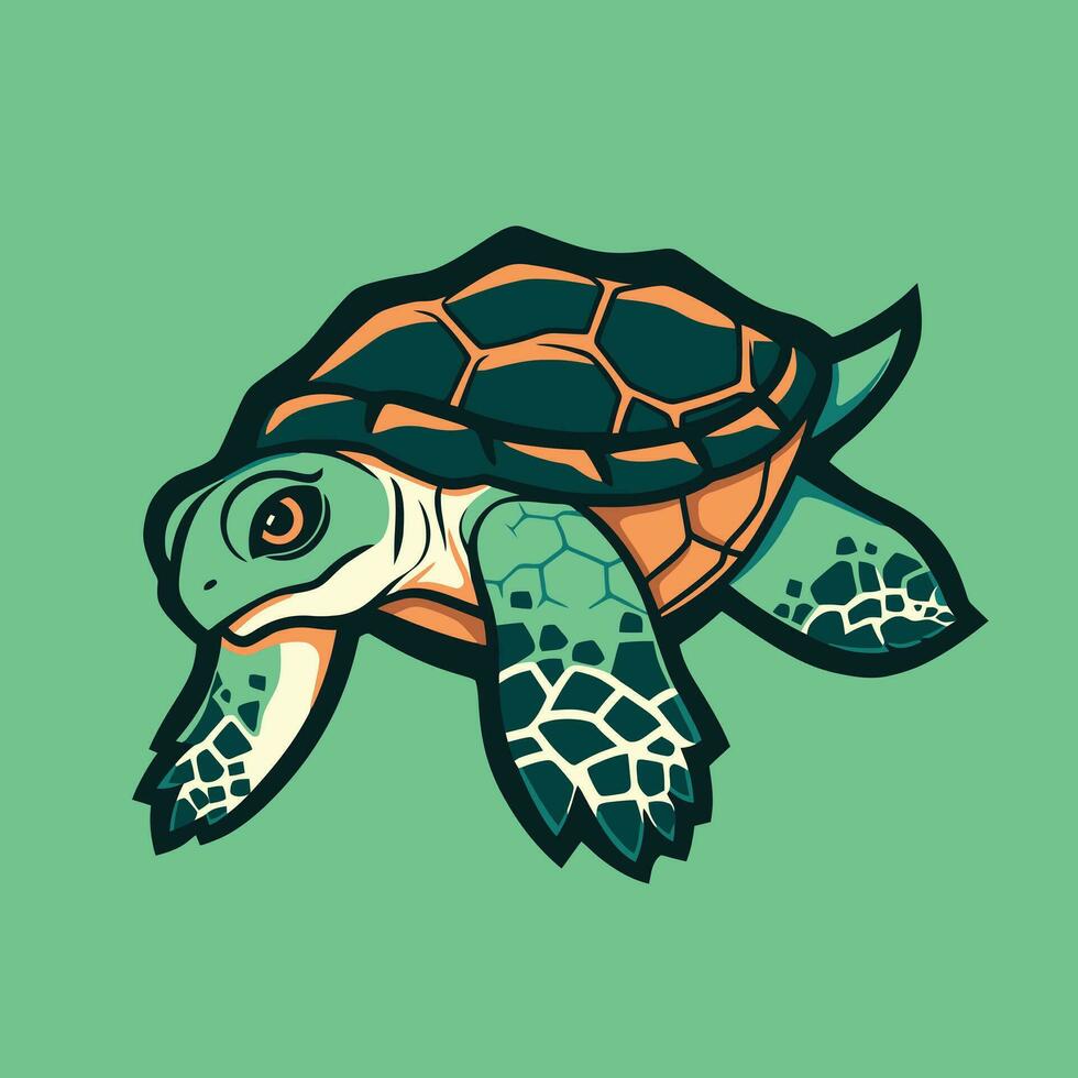 groot groen zee schildpad mascotte, schattig dier ontwerp oceaan schildpad, zwemmen in water vlak vector illustratie