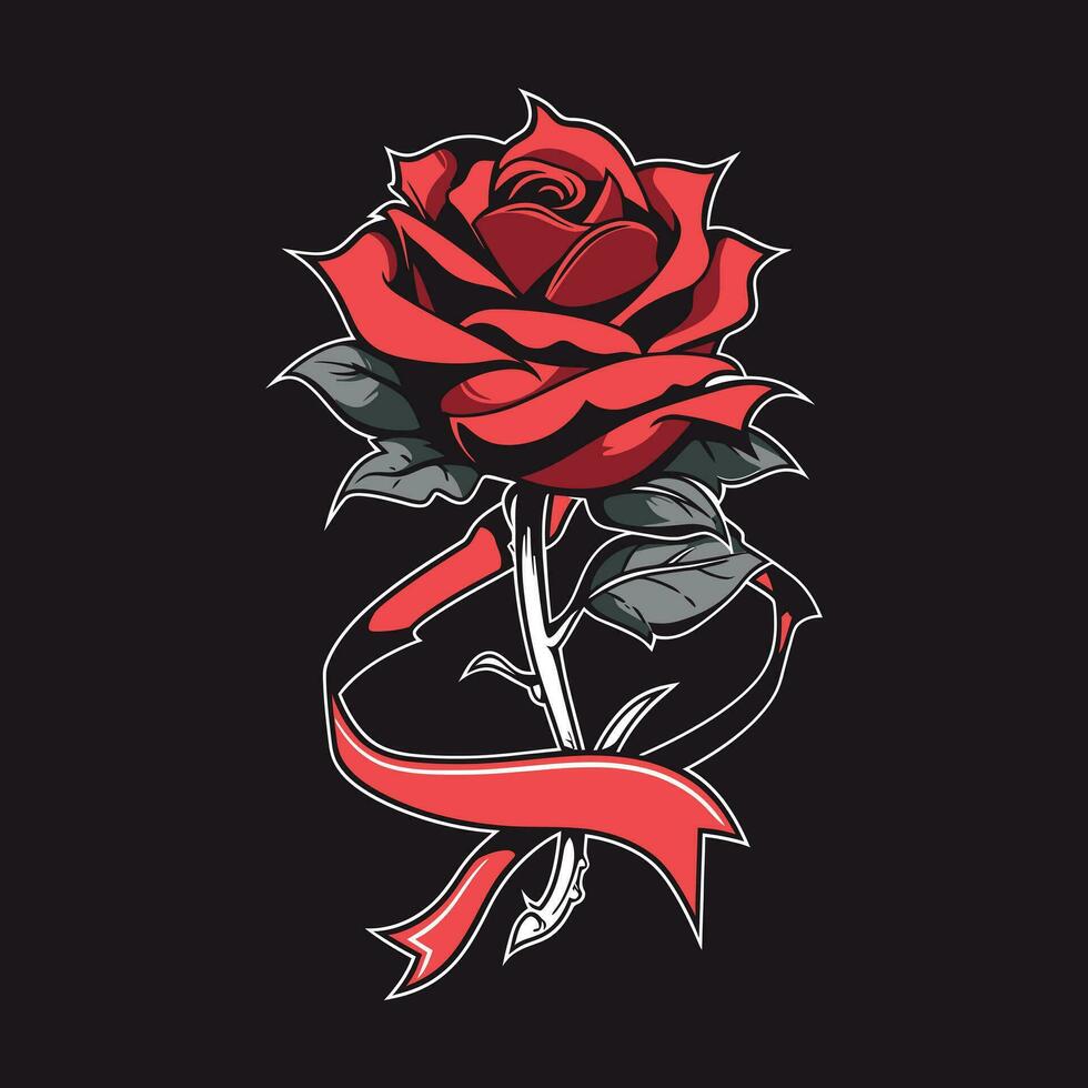 mooi rood roos en lint, wijnoogst illustratie. perfect voor t-shirts en tatoeëren vector