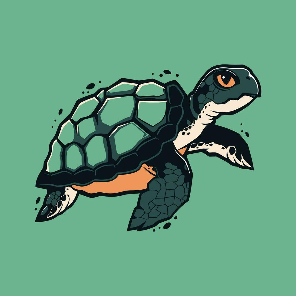 groot groen zee schildpad mascotte, schattig dier ontwerp oceaan schildpad, zwemmen in water vlak vector illustratie