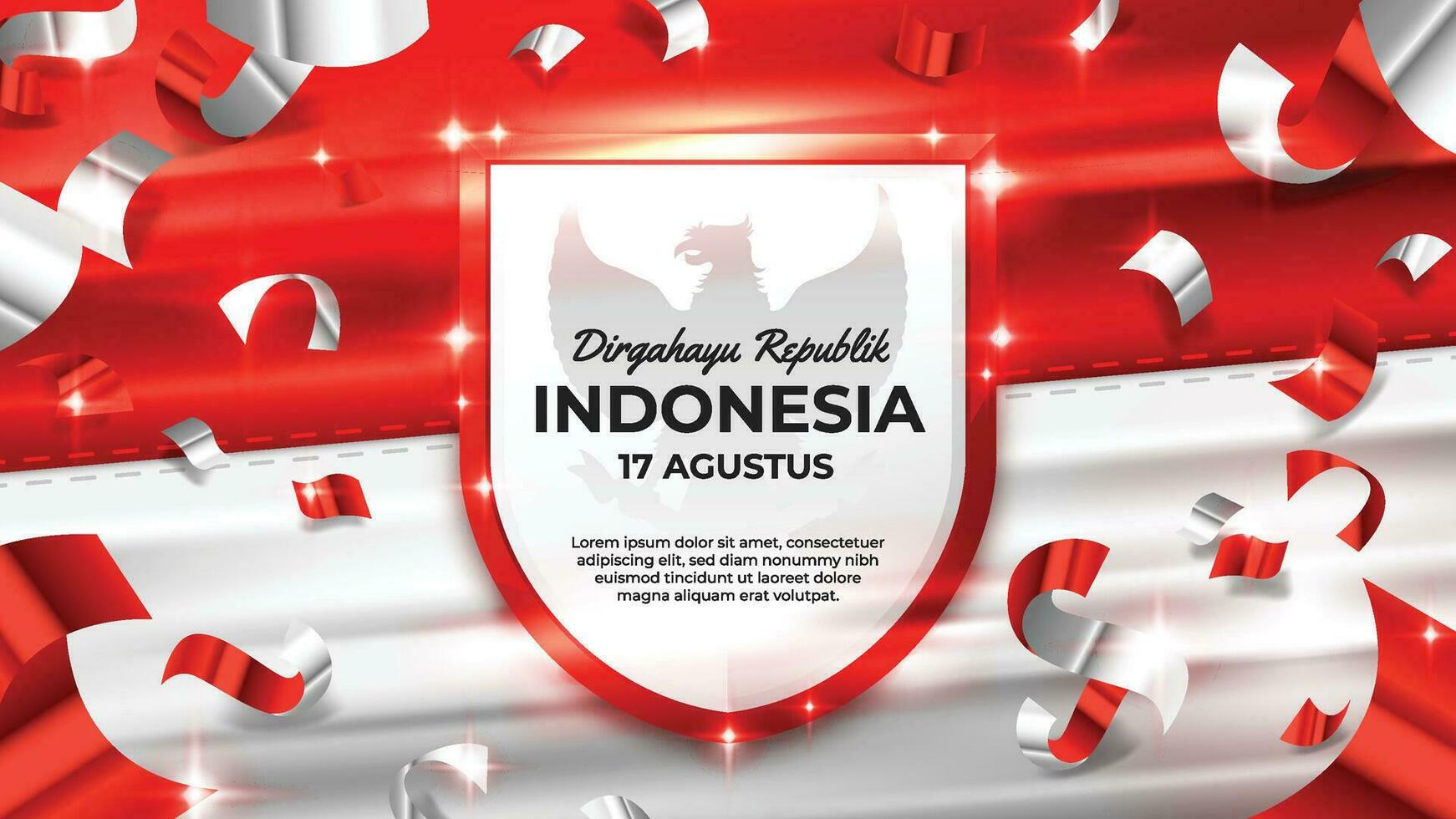 Indonesië onafhankelijkheid dag met realistisch rood en wit vlag achtergrond vector