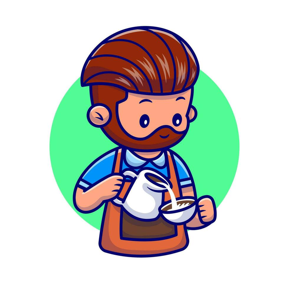 schattig Mens barista tekenfilm vector icoon illustratie. mensen drinken icoon concept geïsoleerd premie vector. vlak tekenfilm stijl