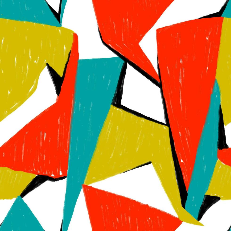 hand- getrokken naadloos patroon. abstract meetkundig patroon met kleurrijk blokken in rood, turkoois en wit kleur. retro structuur vector