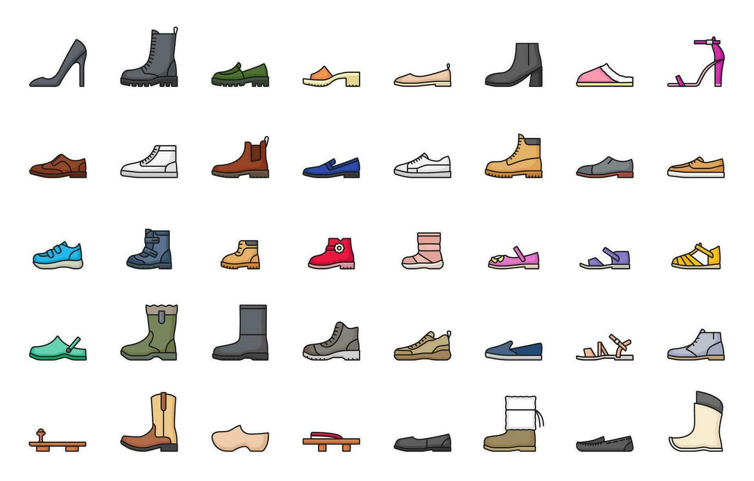 schoenen lijn pictogrammen, schoenen, sneaker en laarzen vector