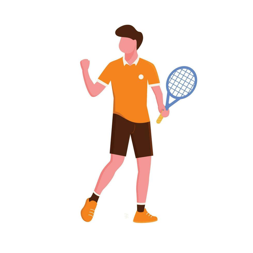 tennis speler, tekenfilm tennis speler in actie en beweging, vector illustratie