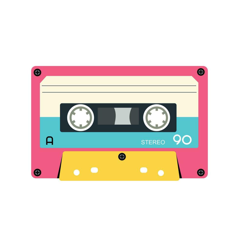 retro muziek- cassette. stereo dj plakband, wijnoogst 90s cassettes banden en audio plakband. antiek radio Speel cassette, Jaren 70 of Jaren 80 rots muziek- mengen cassette bandje. vector