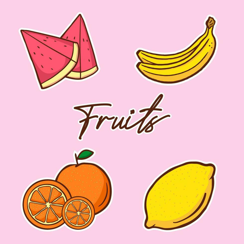 fruit vector illustratie met watermeloen banaan citroen en oranje
