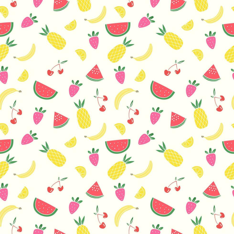 vlak zomer patroon ontwerp met tropisch vruchten. watermeloen. aardbei. ananas vector