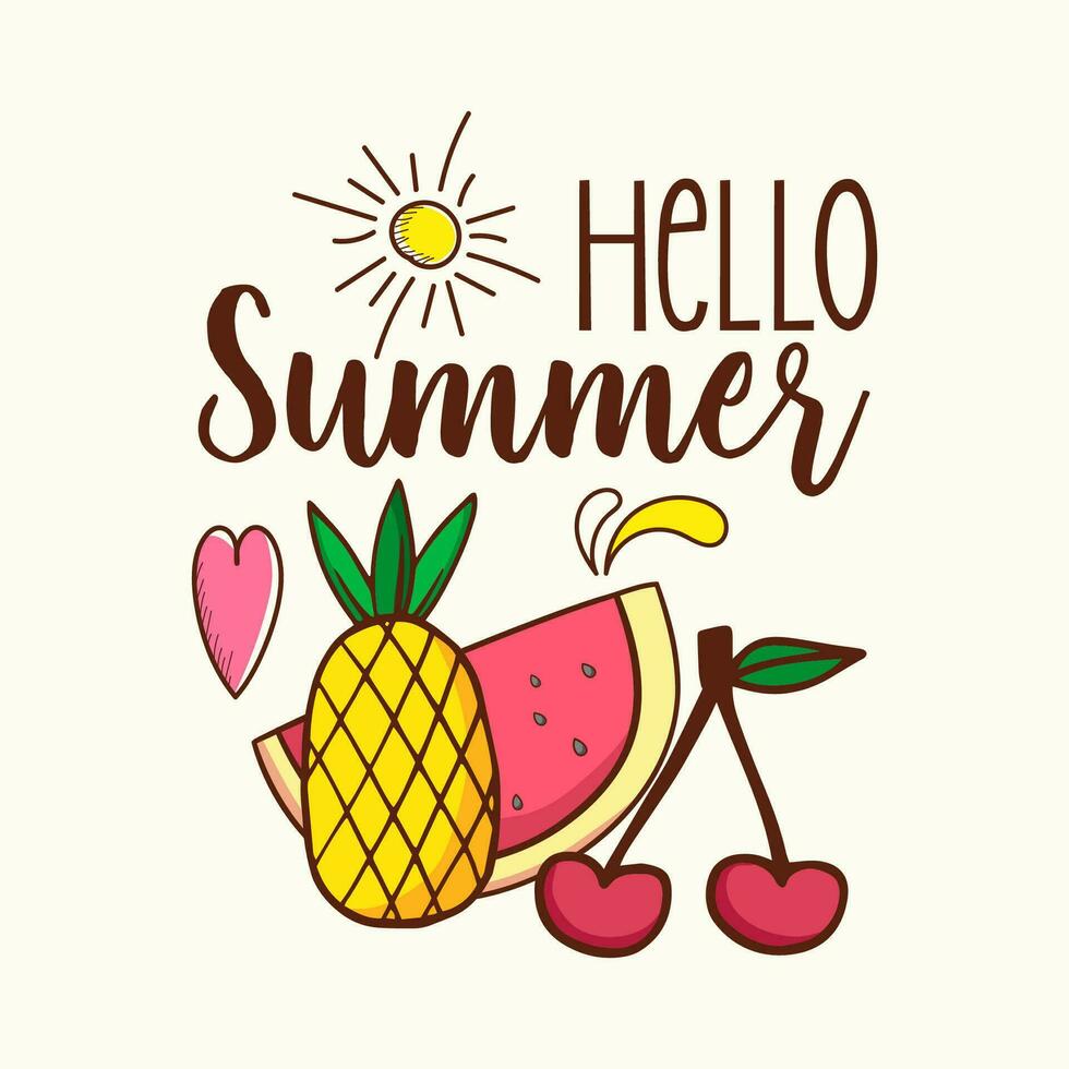 zomer t overhemd ontwerp met fruit watermeloen ananas en zon vector