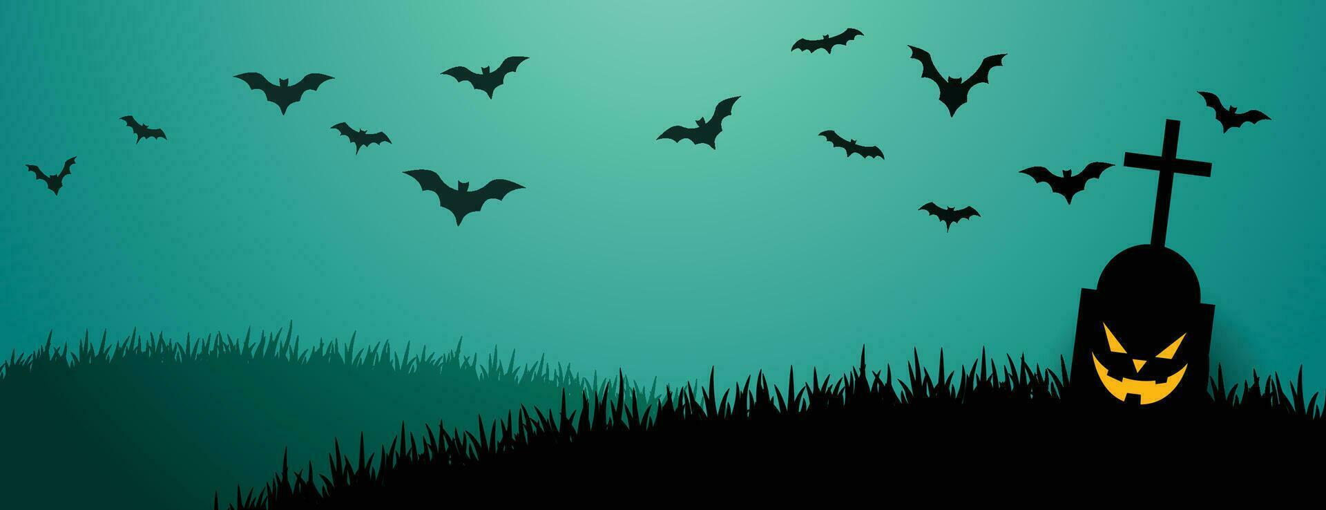 halloween pompoenen, spookachtig bomen en achtervolgd huis met maanlicht Aan blauw achtergrond. vector