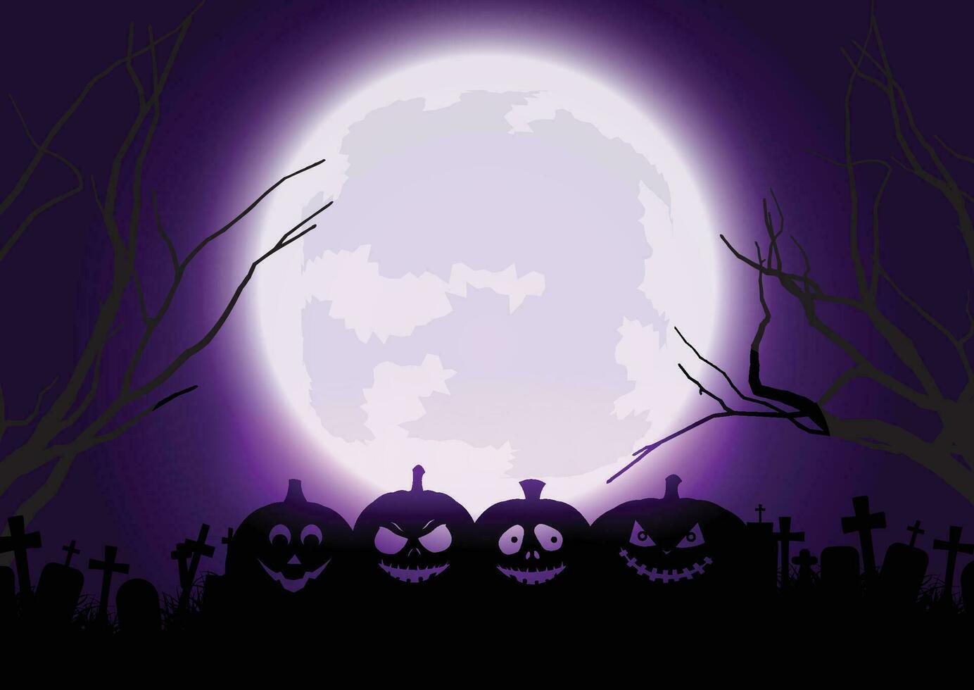 halloween kaart sjabloon met vol maan, spookachtig kasteel, pompoenen en vleermuizen. vector