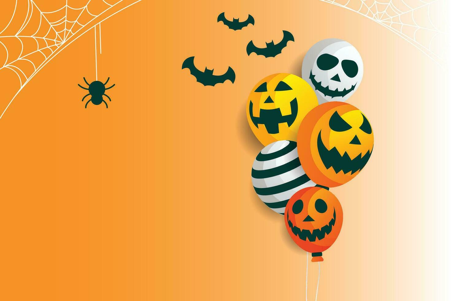 gelukkig halloween. eng lucht ballonnen. vakantie concept met halloween schitteren confetti geest ballonnen met grappig gezichten, herfst bladeren voor banier, website, poster, groet kaart, partij uitnodiging vector