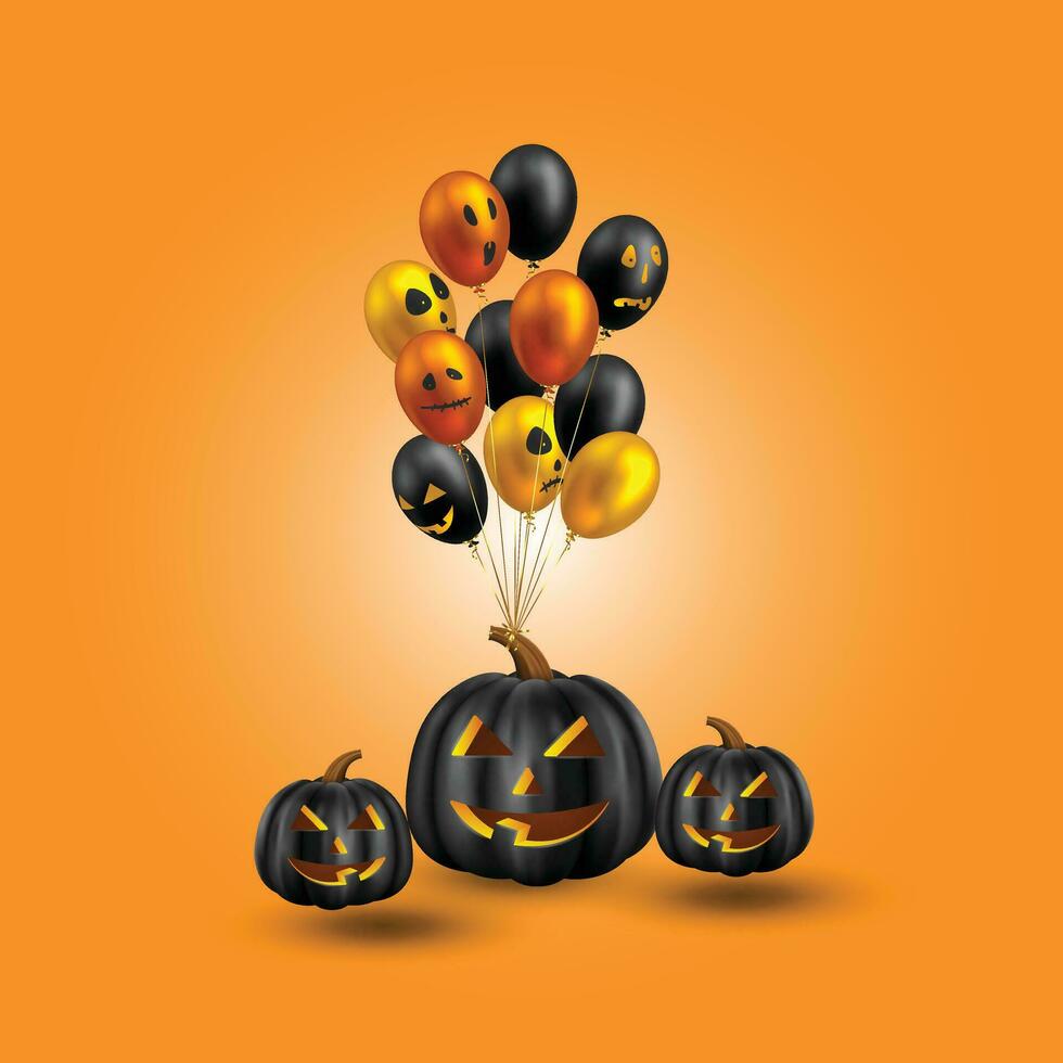 gelukkig halloween. eng lucht ballonnen. vakantie concept met halloween schitteren confetti geest ballonnen met grappig gezichten, herfst bladeren voor banier, website, poster, groet kaart, partij uitnodiging vector