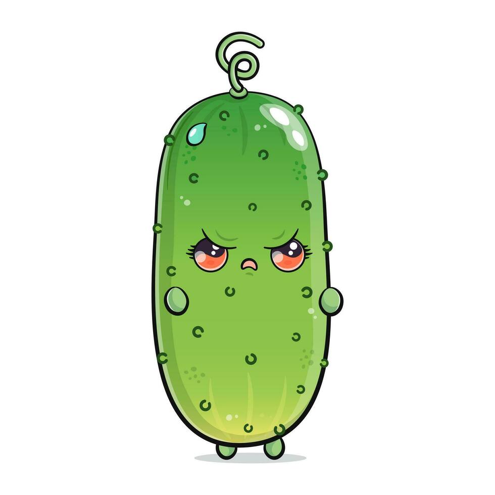 boos komkommer karakter. vector hand- getrokken tekenfilm kawaii karakter illustratie icoon. geïsoleerd Aan wit achtergrond. verdrietig komkommer karakter concept