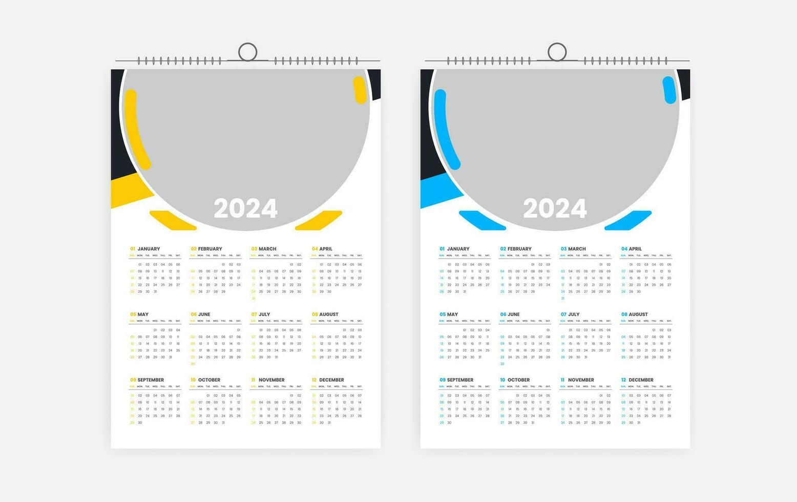 2024 een bladzijde muur kalender ontwerp vector