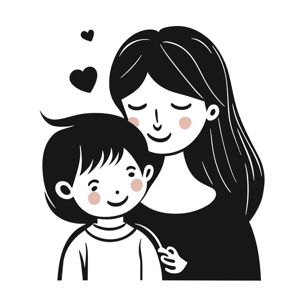 gelukkig moeder dag karakter ontwerp vector. vlak hand- getrokken stijl mam knuffelen dochter in haar arm. moeder dag vector