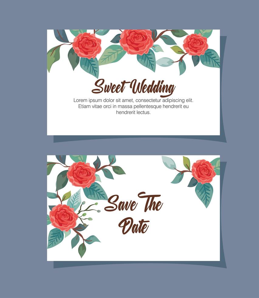 set huwelijksuitnodigingskaarten met bloemendecoratie vector