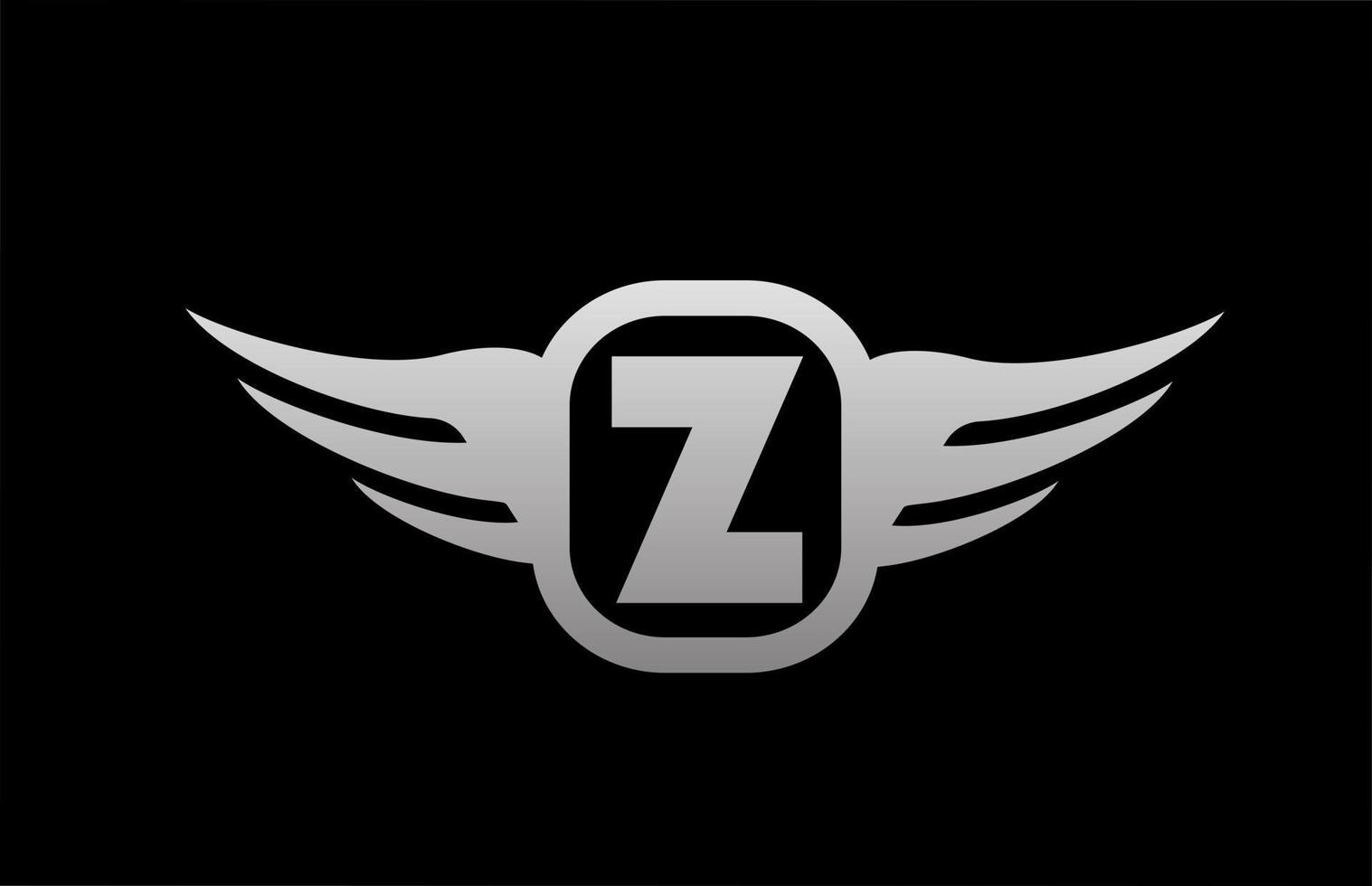 z alfabet letter logo voor bedrijf en bedrijf met vleugels en zwart-wit grijze kleur. corporate brading en belettering icoon met eenvoudig ontwerp vector