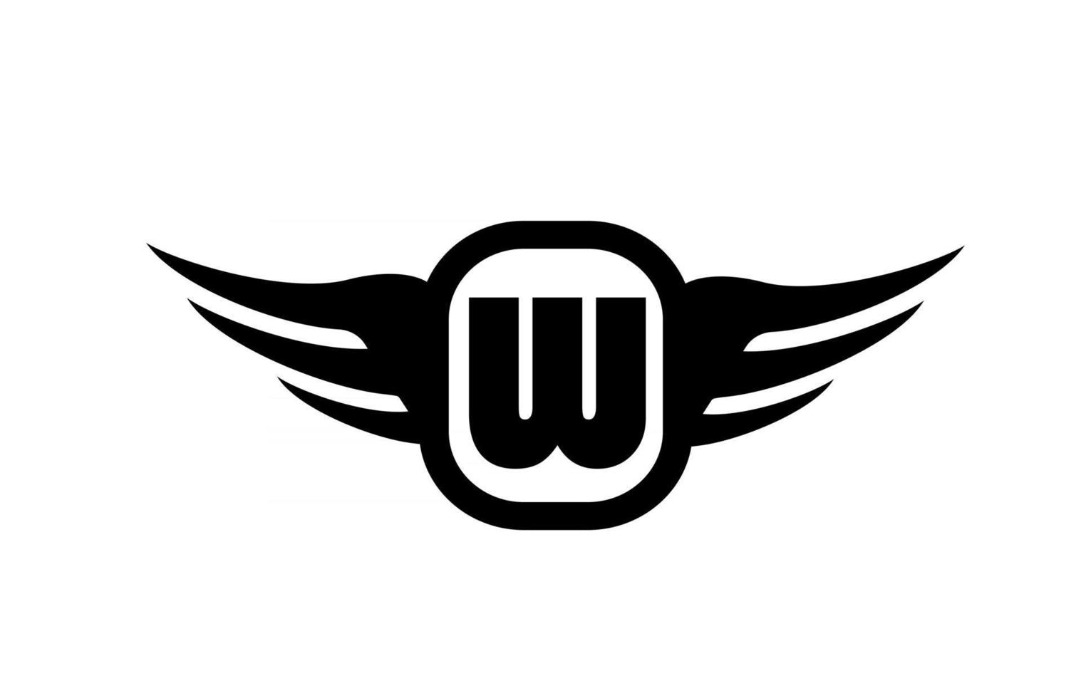 w alfabet letter logo voor bedrijf en bedrijf met vleugels en zwart-witte kleur. corporate brading en belettering icoon met eenvoudig ontwerp vector