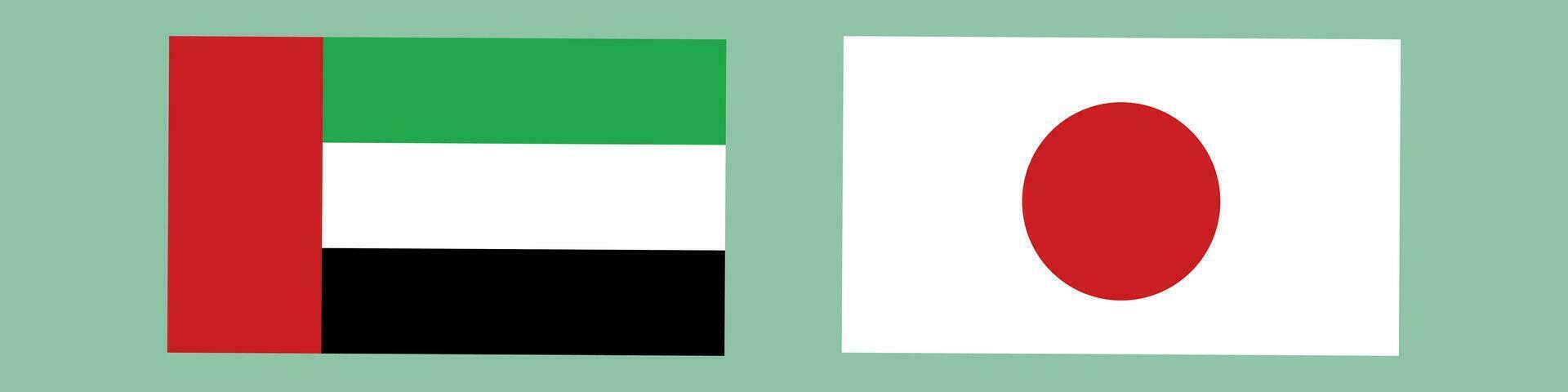 reeks van vlaggen van de Verenigde Arabisch emiraten en Japan. vriendelijk relaties tussen de Verenigde Arabisch emiraten en Japan. vector. vector