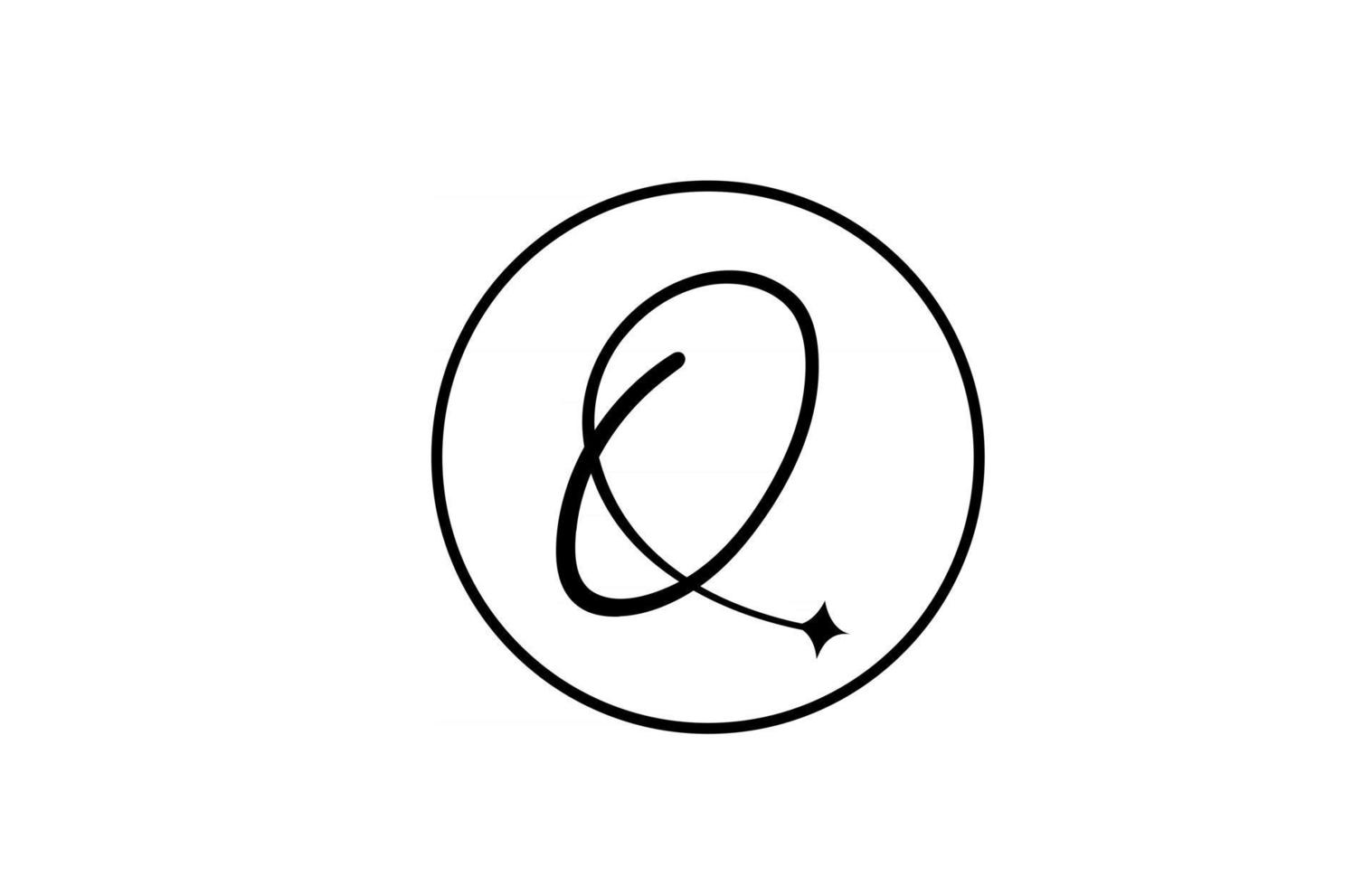 q alfabet letter logo voor zaken met ster en cirkel. eenvoudige elegante belettering voor bedrijf. huisstijl branding icoon ontwerp in wit en zwart vector