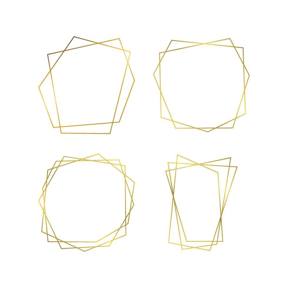 reeks van vier goud meetkundig veelhoekige kaders met schijnend Effecten geïsoleerd Aan wit achtergrond. leeg gloeiend kunst deco achtergrond. vector illustratie.