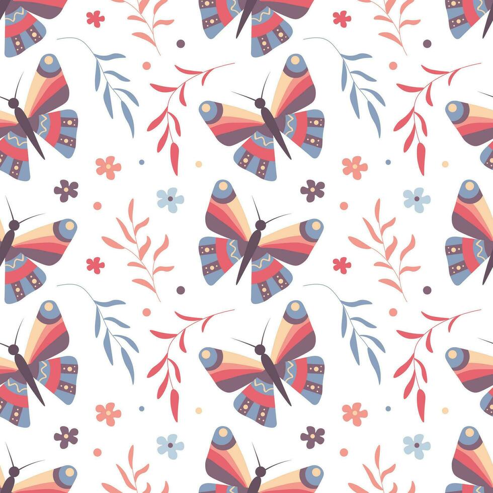 naadloos patroon met vlinders geïsoleerd Aan wit achtergrond. patroon voor kleding stof, tafelkleed, beddengoed, geschenk wrap, notitieboekje Hoes vector
