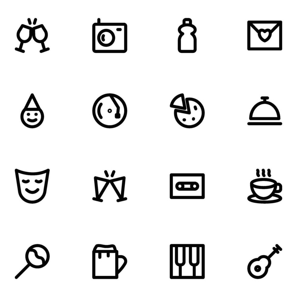 verjaardag partij pictogrammen verzameling in lineair stijl vector