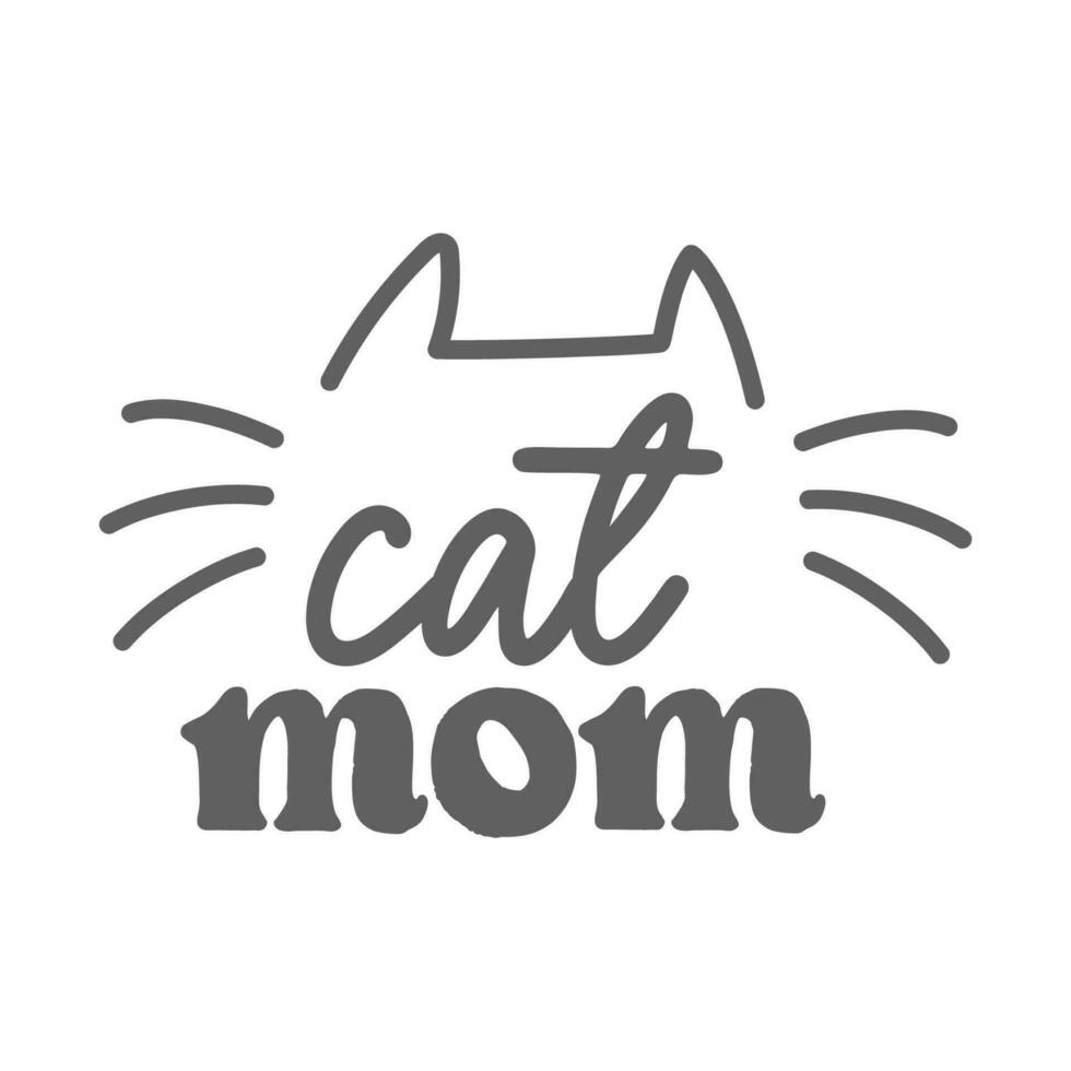 kat mama. belettering tekst ontwerp voor kat geliefden met kat oren en bakkebaarden. vector