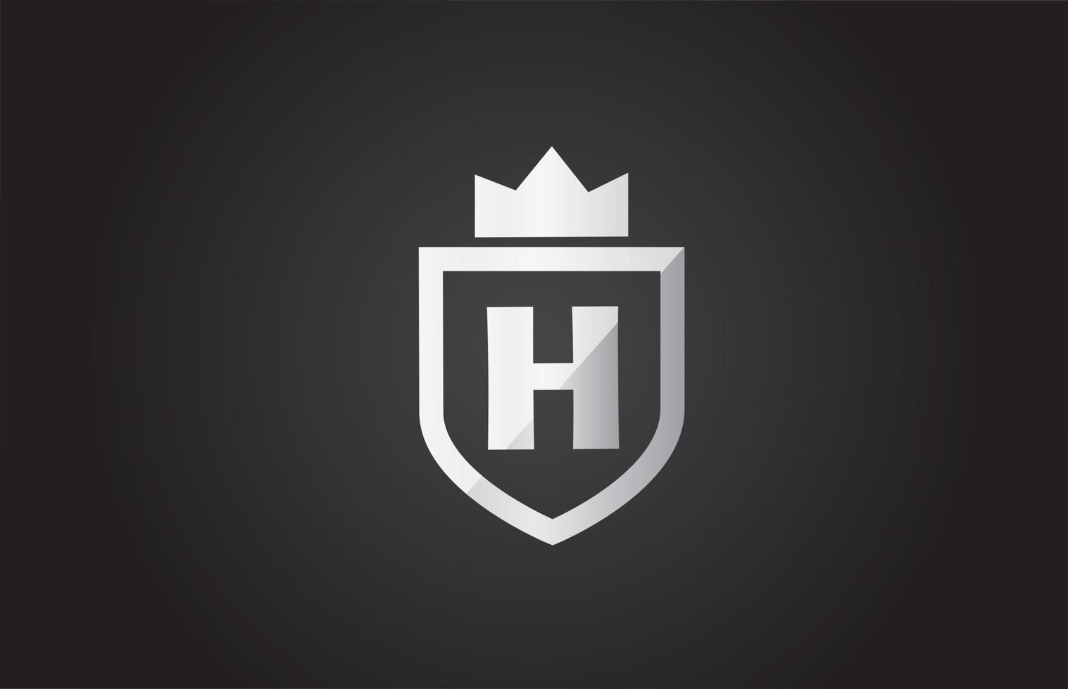 h alfabet letterpictogram logo in grijze en zwarte kleur. schildontwerp voor bedrijfsidentiteit met koningskroon vector