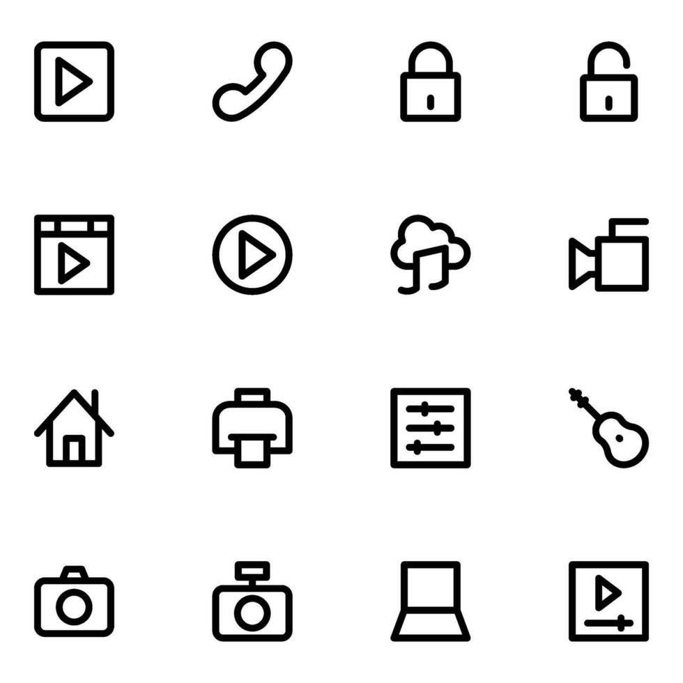 pak van multimedia uitrusting lijn pictogrammen vector